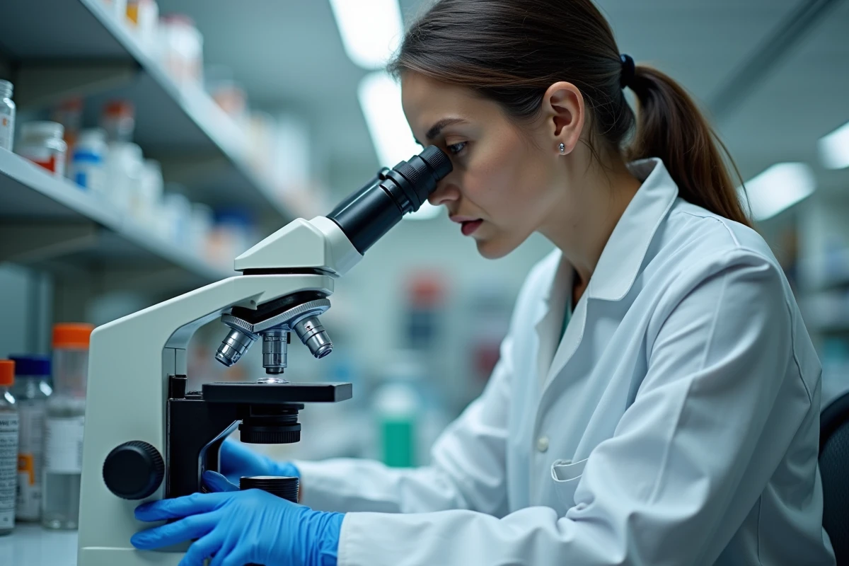 Chercheuse en laboratoire analysant des échantillons liés au choléra au microscope