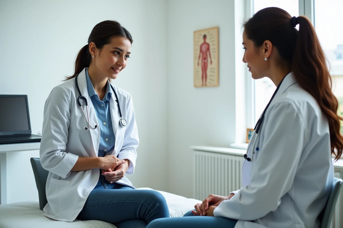 Consultation médicale entre une femme et son médecin pour évoquer les symptômes d'une grossesse nerveuse