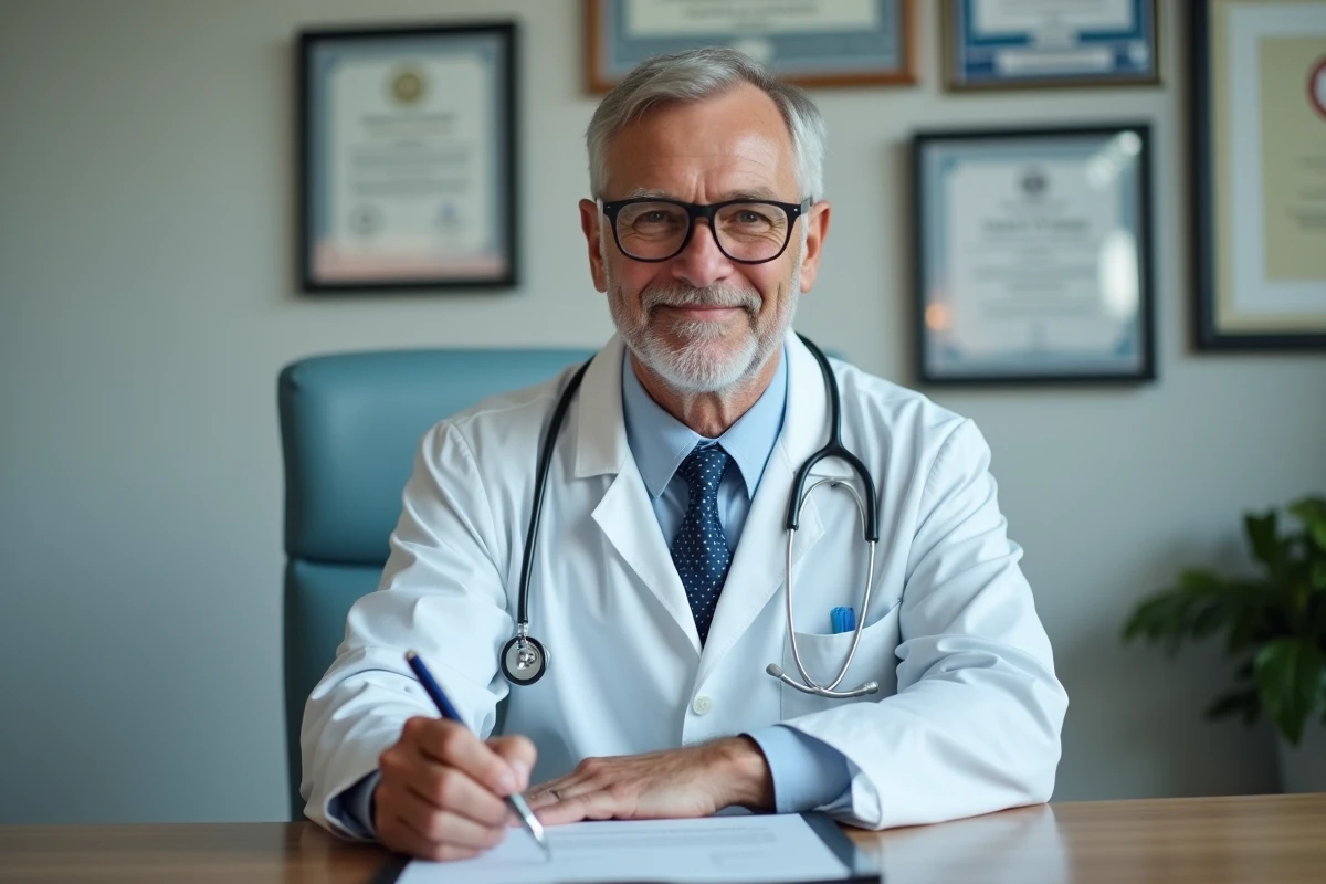 Médecin remplissant un formulaire d'évaluation institutionnelle conforme aux critères de qualité des soins reconnus