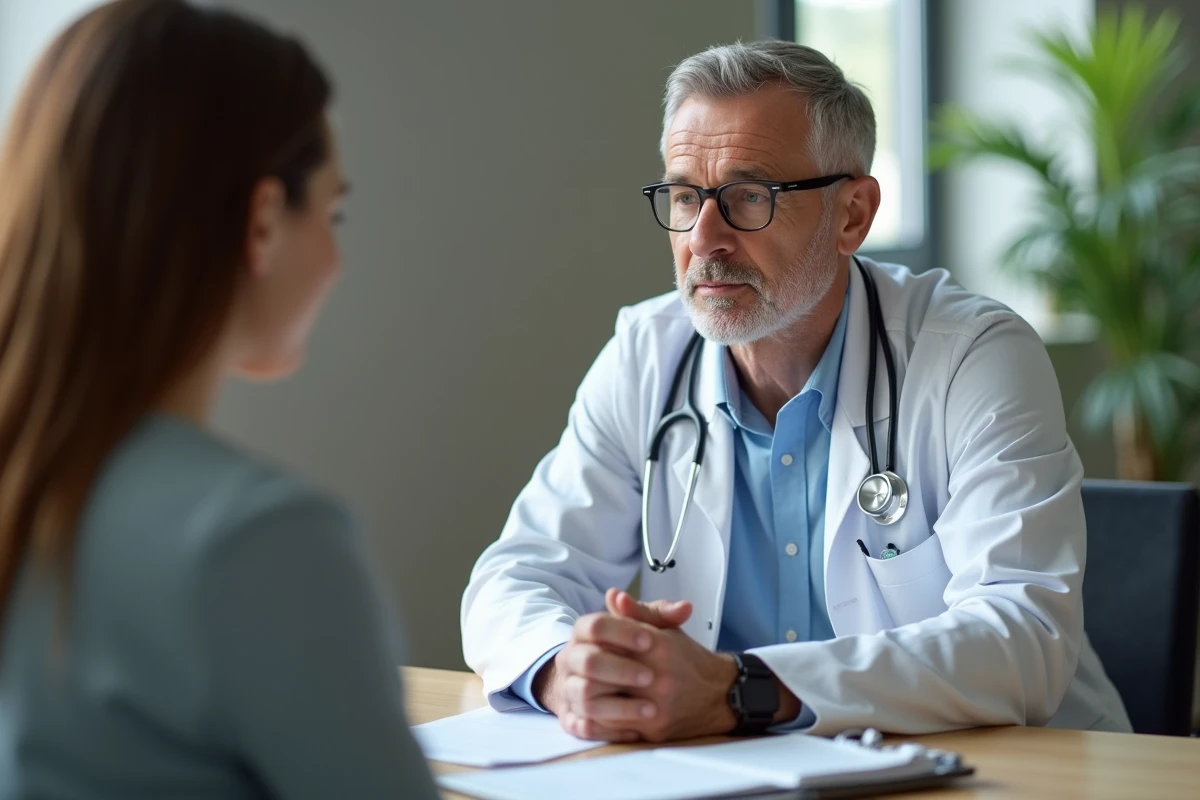 Médecin à l'écoute active de son patient lors d'un entretien médical approfondi dans un cabinet calme
