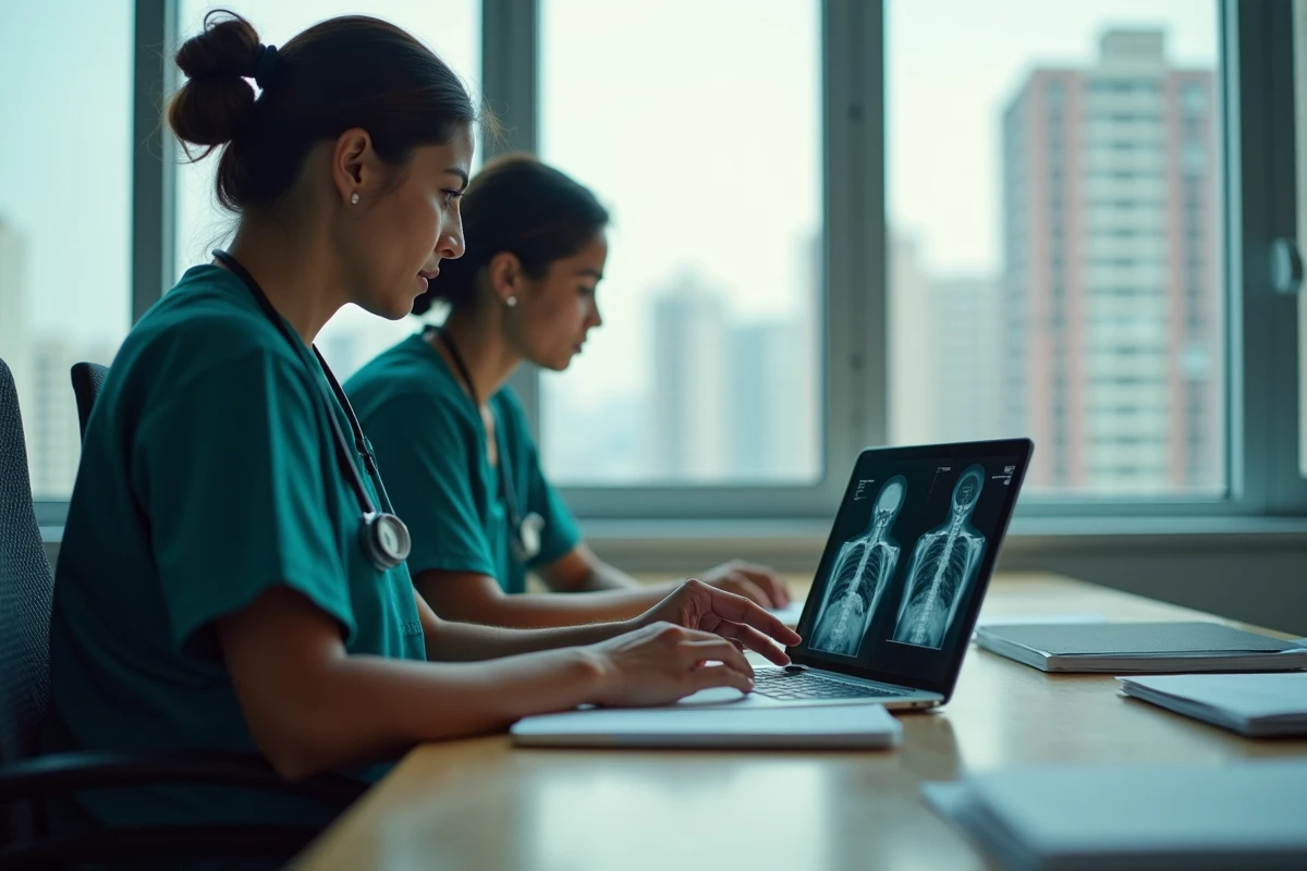 Femme médecin indienne en consultation professionnelle avec un collègue autour d'une tablette médicale