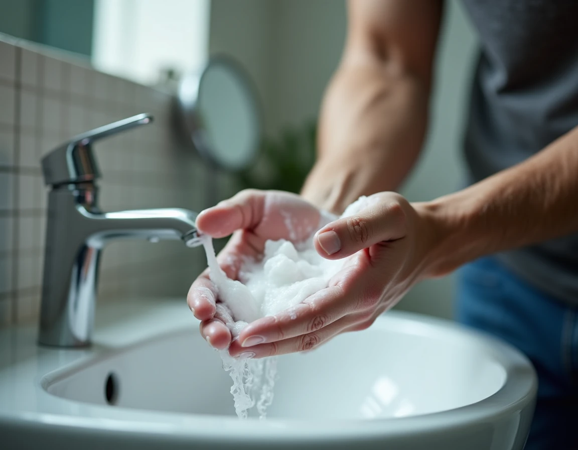 Homme se lavant les mains avec du savon comme mesure préventive contre les maladies infectieuses