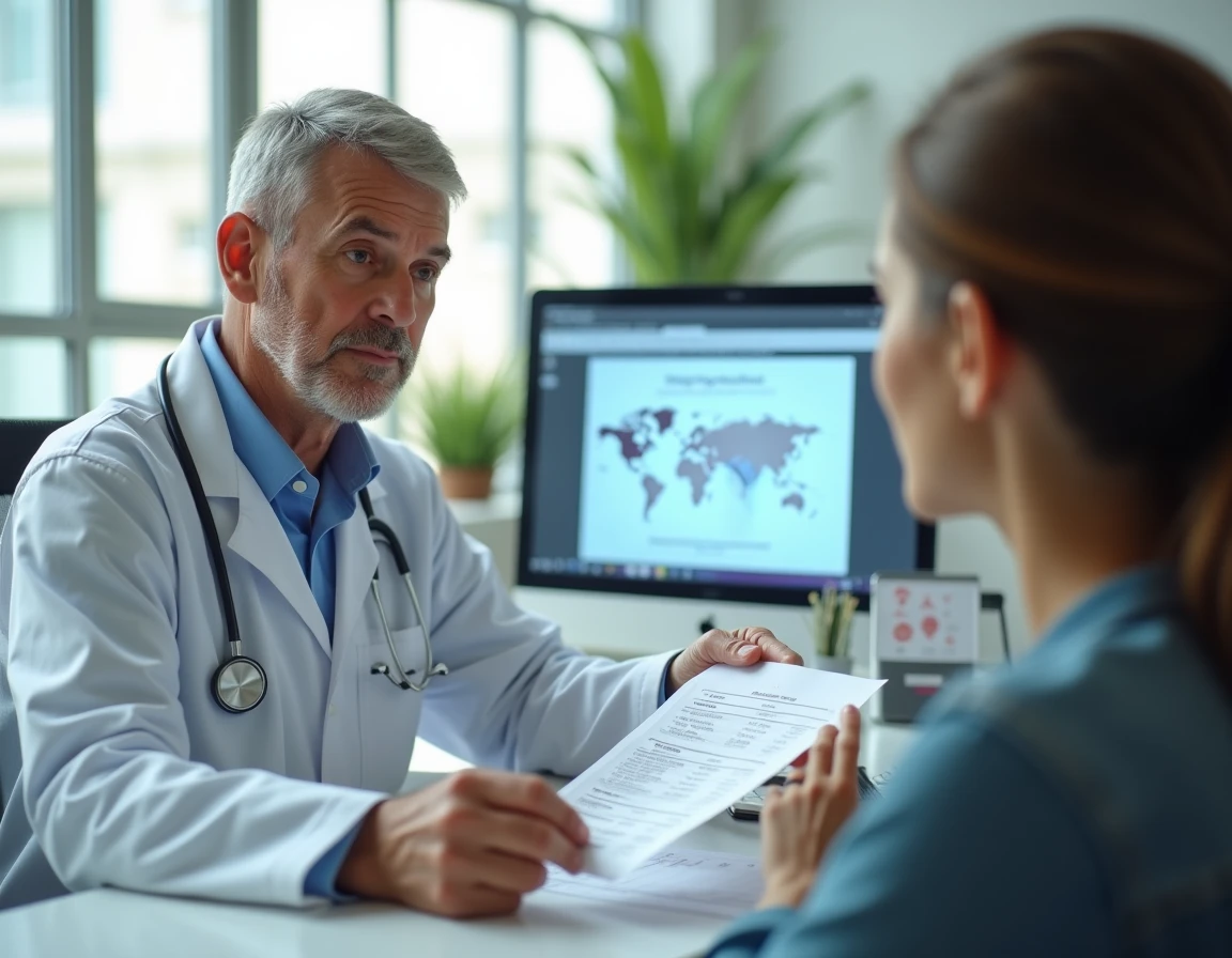 Médecin expliquant les résultats d'analyses sanguines à une patiente pour diagnostiquer une maladie auto-immune