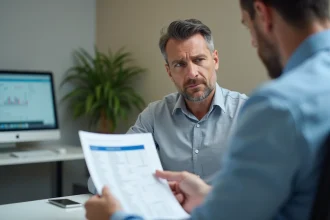 Patient tenant ses résultats d'analyses sanguines montrant un taux de gamma-GT en consultation médicale