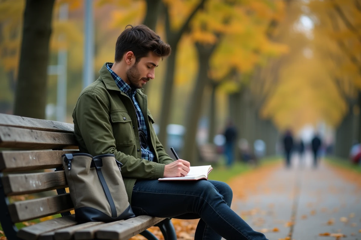 Homme pratiquant une réflexion personnelle dans un parc après un suivi psychologique