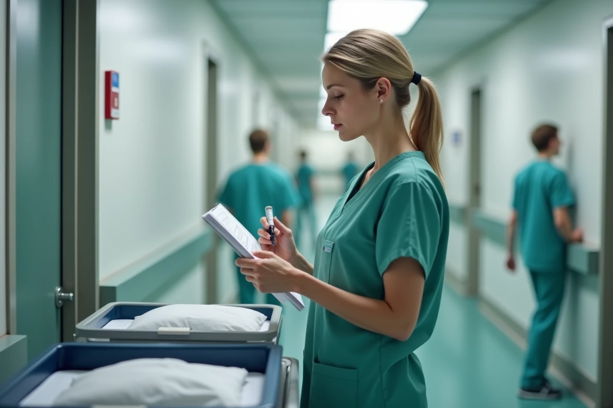 Infirmière exerçant son rôle propre lors de l'administration médicamenteuse en milieu hospitalier