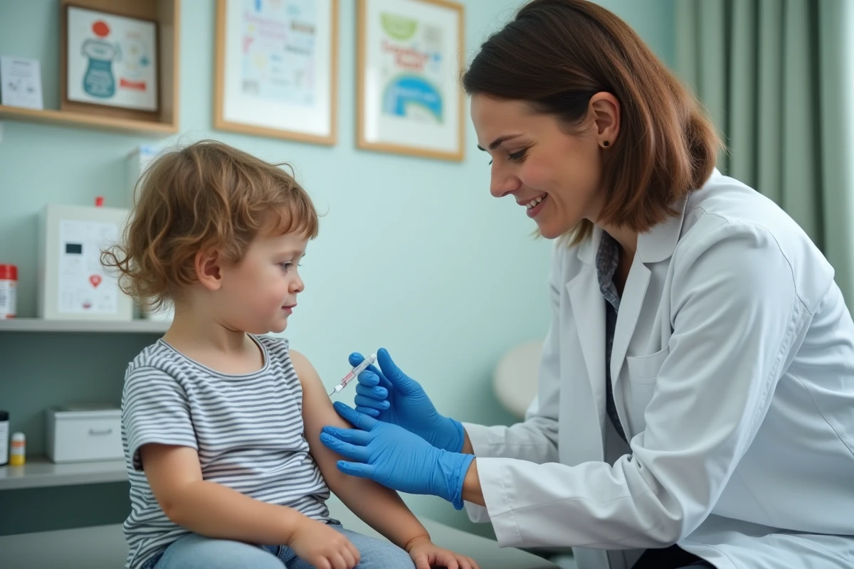Pédiatre administrant un vaccin obligatoire à un jeune enfant dans un cabinet médical